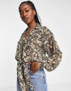 New Look Paisley Print Tie Front Blouse In Multi For Women