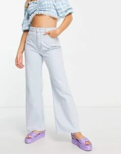 New Look Wide Leg Dad Jeans In Light Wash Blue For Women Mid Blue