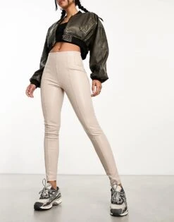 New Look Faux Leather Leggings In Cream For Women White
