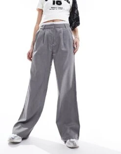 New Look Boxer Detail Trousers In Grey For Women