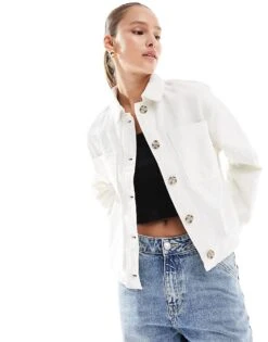 New Look Cotton Shacket In Stone For Women Neutral