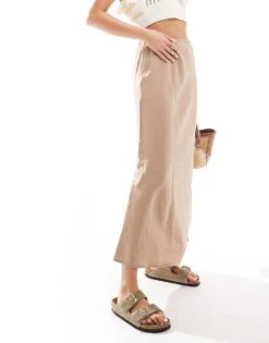 New Look Textured Midi Skirt In Stone For Women