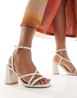 New Look Block Heel Multi-strap Sandal In Cream For Women