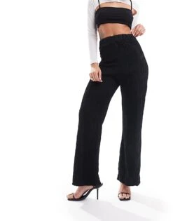New Look Ripple Wide Leg Trousers In Black For Women 01-black | 1
