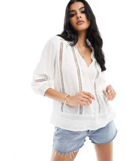New Look Lace Detail Overhead Shirt In White For Women