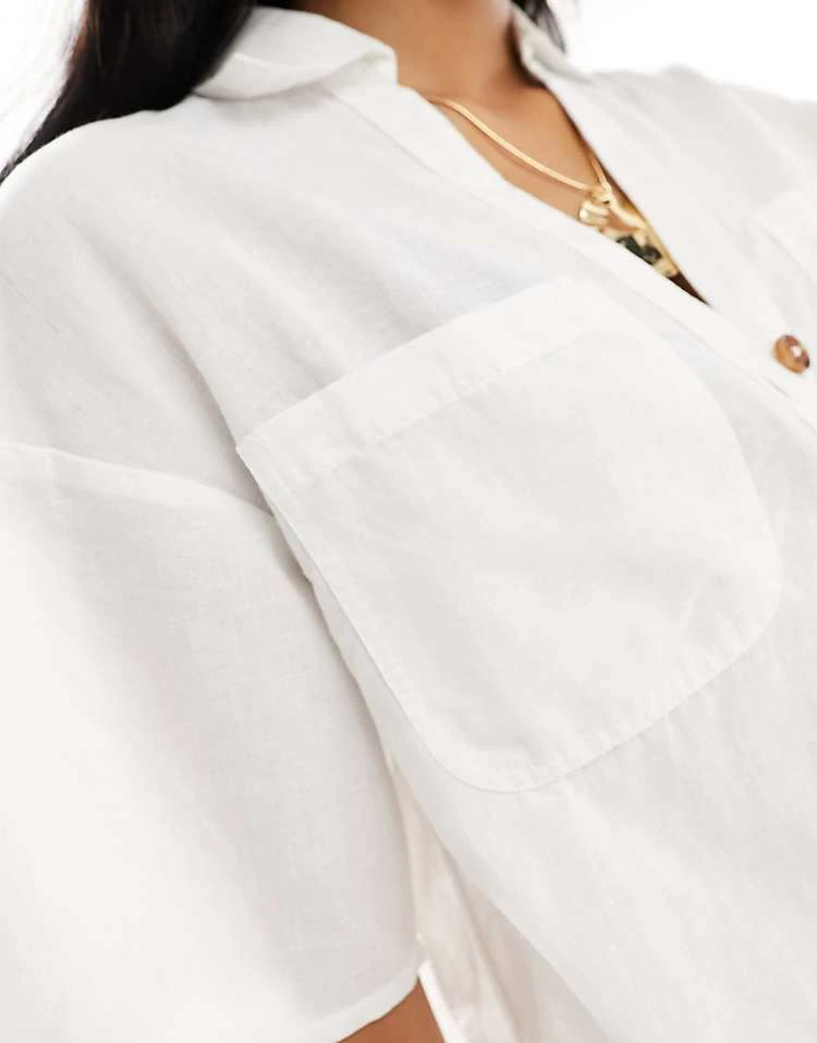 New Look Linen Look Pocket Shirt In Off White For Women - Image 2