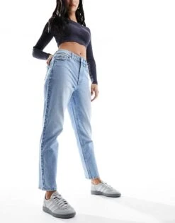 New Look Waist Enhance Mom Jeans In Medium Wash Blue For Women Mid Blue