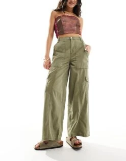 New Look Wide Leg Cargo Trouser In Khaki For Women