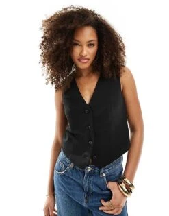 New Look Linen Look Waistcoat In Black For Women