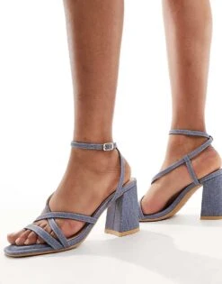 New Look Block Heel Multistrap Sandal In Blue For Women Mid Blue