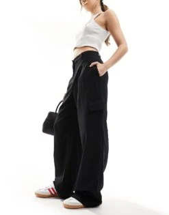 New Look Wide Leg Cargo Trouser In Black For Women