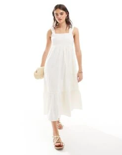 New Look Tiered Midi Sundress In White For Women