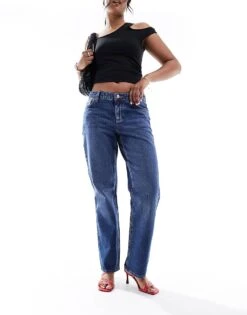 New Look Baggy Straight Leg Jean In Blue For Women Mid Blue