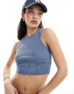 New Look Cropped Acid Racer Vest In Indigo For Women Purple