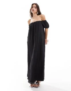 New Look Crinkle Bardot Maxi Dress In Black For Women
