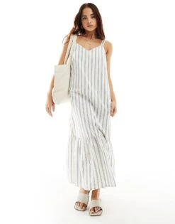 New Look Midi Dress In Stripe Print For Women White