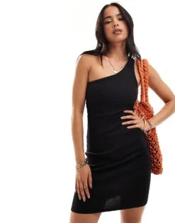 New Look One Shoulder Jersey Mini Dress In Black For Women