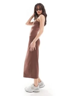 New Look Slinky Racer Midi Dress In Dark Brown For Women