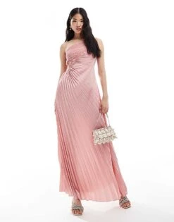 New Look One Shoulder Pleated Midi Dress In Pink For Women