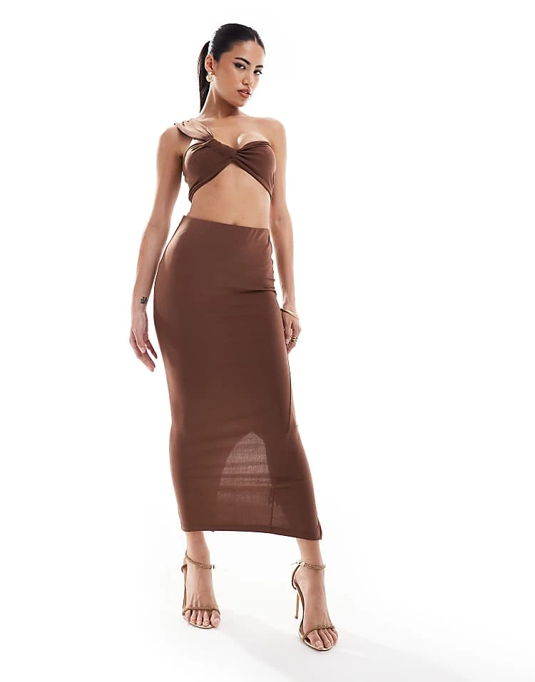 New Look Ruched Skirt Co-ord In Dark Brown - Image 4