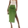 New Look Ruched Midi Skirt In Light Green For Women