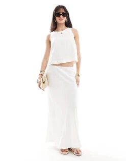 New Look Linen Mix Midi Skirt In White For Women