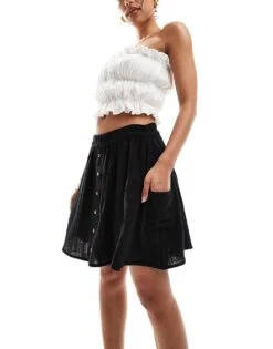 New Look Button Down Mini Skirt In Black For Women