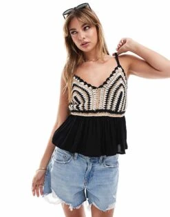 New Look Crochet Top Cami In Black For Women