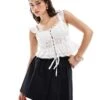 New Look Broderie Button Through Crop Top In White For Women
