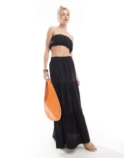 New Look Boho Poplin Tiered Maxi Skirt Co-ord In Black