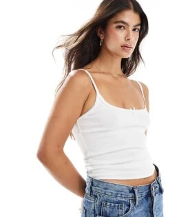 New Look Bow Cami Jersey Top In White For Women