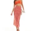 New Look Satin Midi Skirt In Red Spot Print For Women