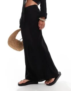 New Look Linen Maxi Skirt In Black For Women