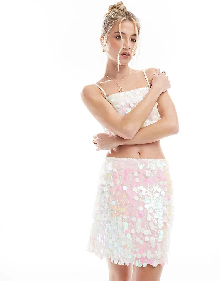 New Look Sequin Mini Skirt Co-ord In White - Image 4