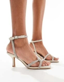 New Look Embellished Strap Mid Heeled Sandal In Off White For Women