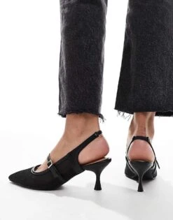 New Look Mesh Kitten Heel Slingback In Black For Women
