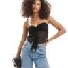 New Look Bandeau Mesh Tie Front Top In Black For Women