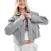New Look Cropped Shacket With Pockets In Grey For Women
