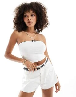 New Look Bow Detail Boobtube In Cream For Women