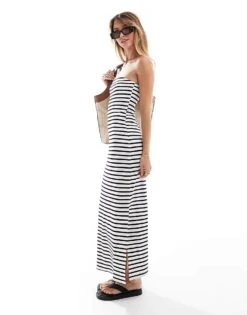 New Look Stripe Bandeau Midi Dress In White For Women