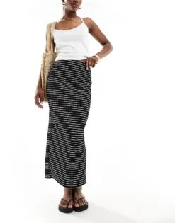 New Look Stripe Midi Skirt In Black For Women