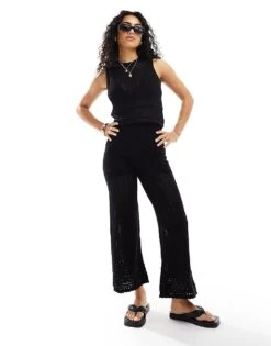 New Look Co-ord Knitted Wide Leg Trousers In Black For Women