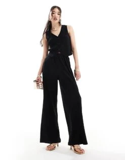 New Look Plisse Wide Leg Trousers In Black For Women 01-black | 1