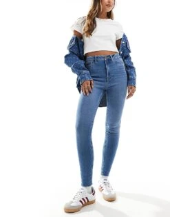 New Look Disco Skinny Jeans In Mid Blue For Women