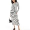 New Look Long Sleeve Crochet Maxi Dress In Stripe For Women White