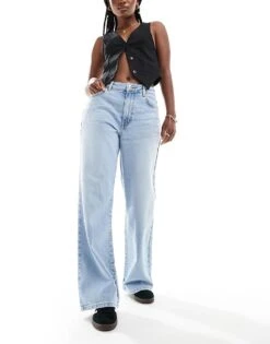 New Look Bramble Low Rise Wide Leg Jeans In Light Blue For Women Mid Blue