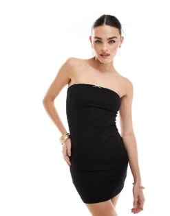 New Look Bow Detail Bandeau Mini Dress In Black For Women