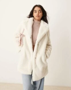 New Look Faux Fur Coat In Cream For Women