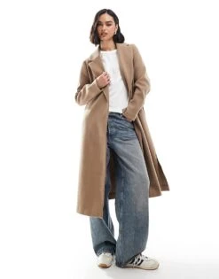 New Look Belted Formal Coat In Camel For Women
