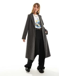 New Look Formal Pinstripe Coat In Grey For Women